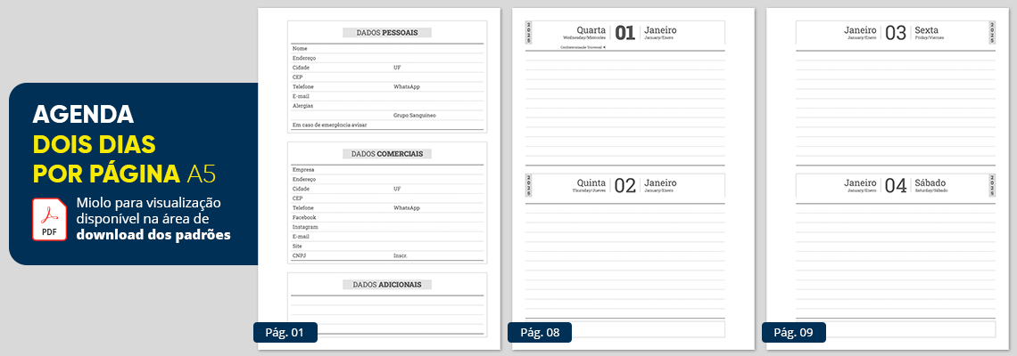 Miolo de Agenda com Dois Dias por Página